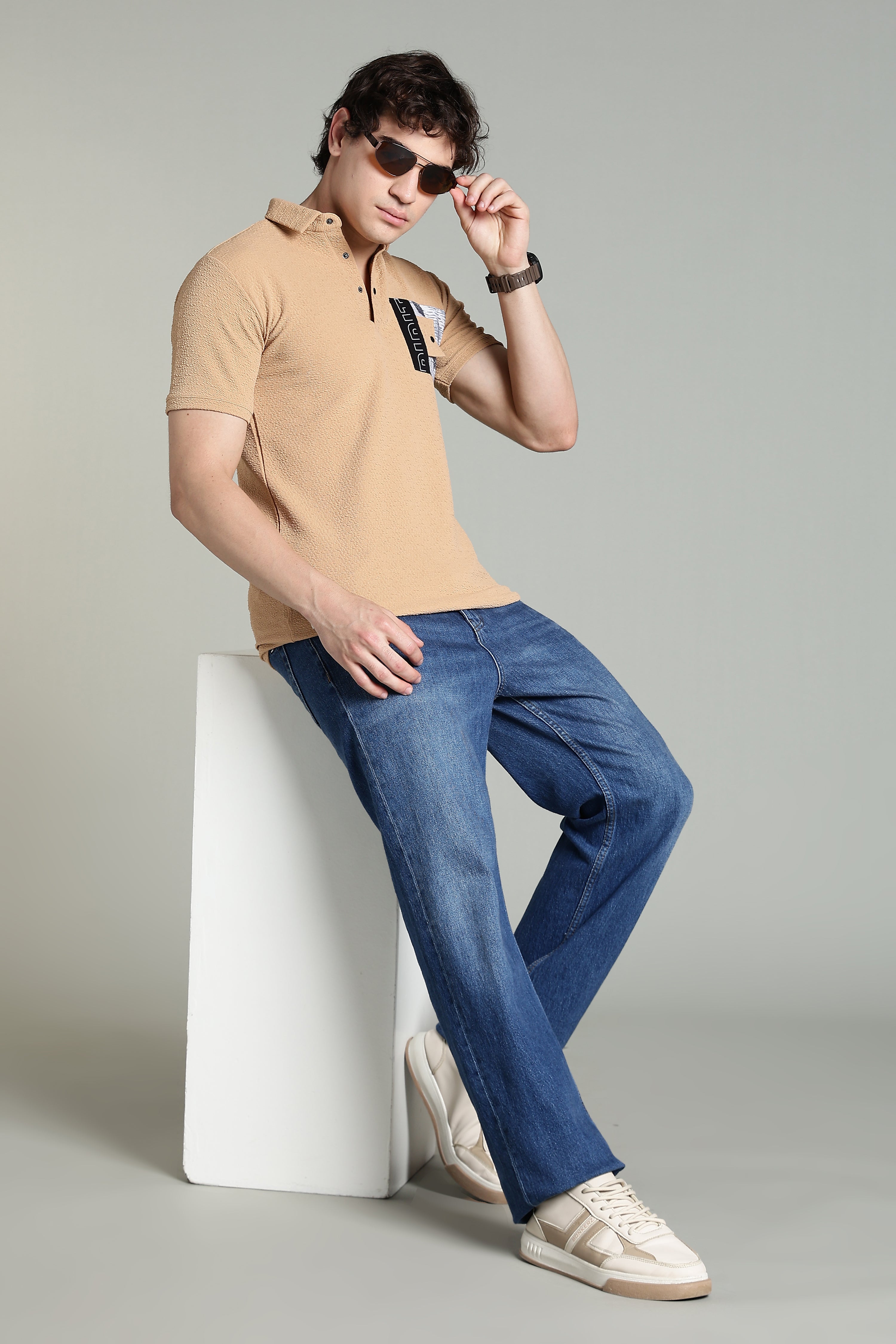 Polo T-Shirt with Contrast Pocket – Camel Beige