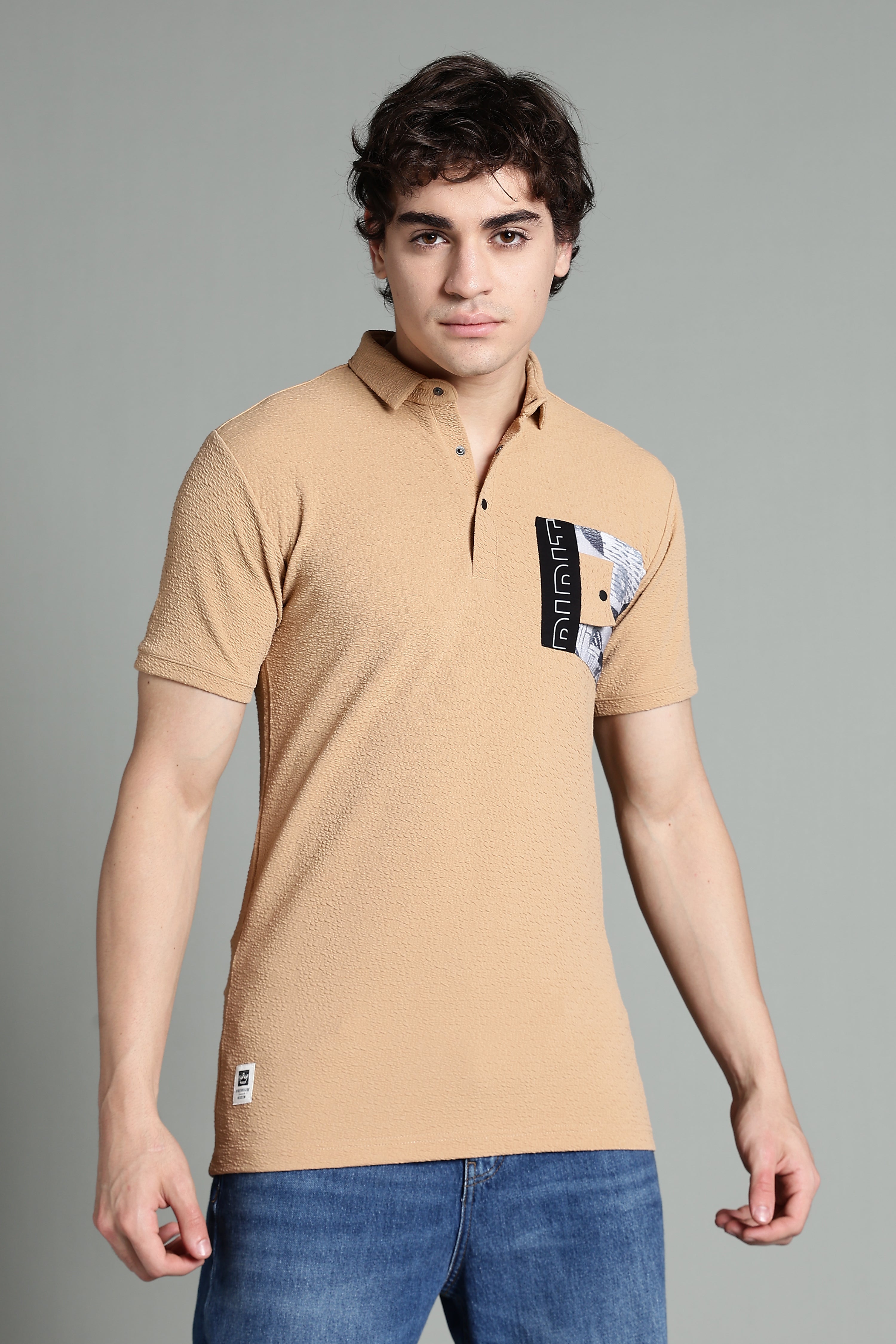 Polo T-Shirt with Contrast Pocket – Camel Beige