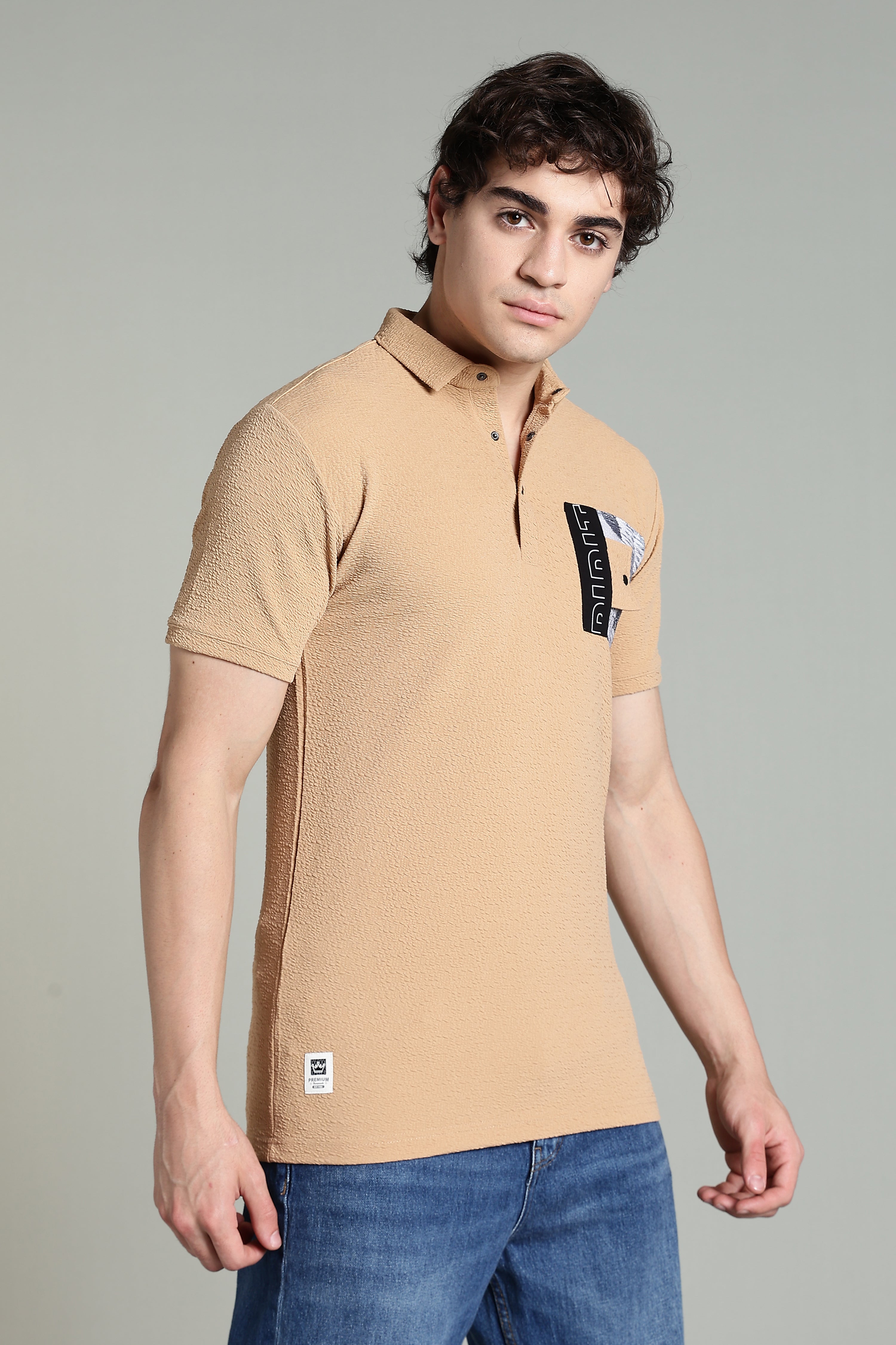 Polo T-Shirt with Contrast Pocket – Camel Beige