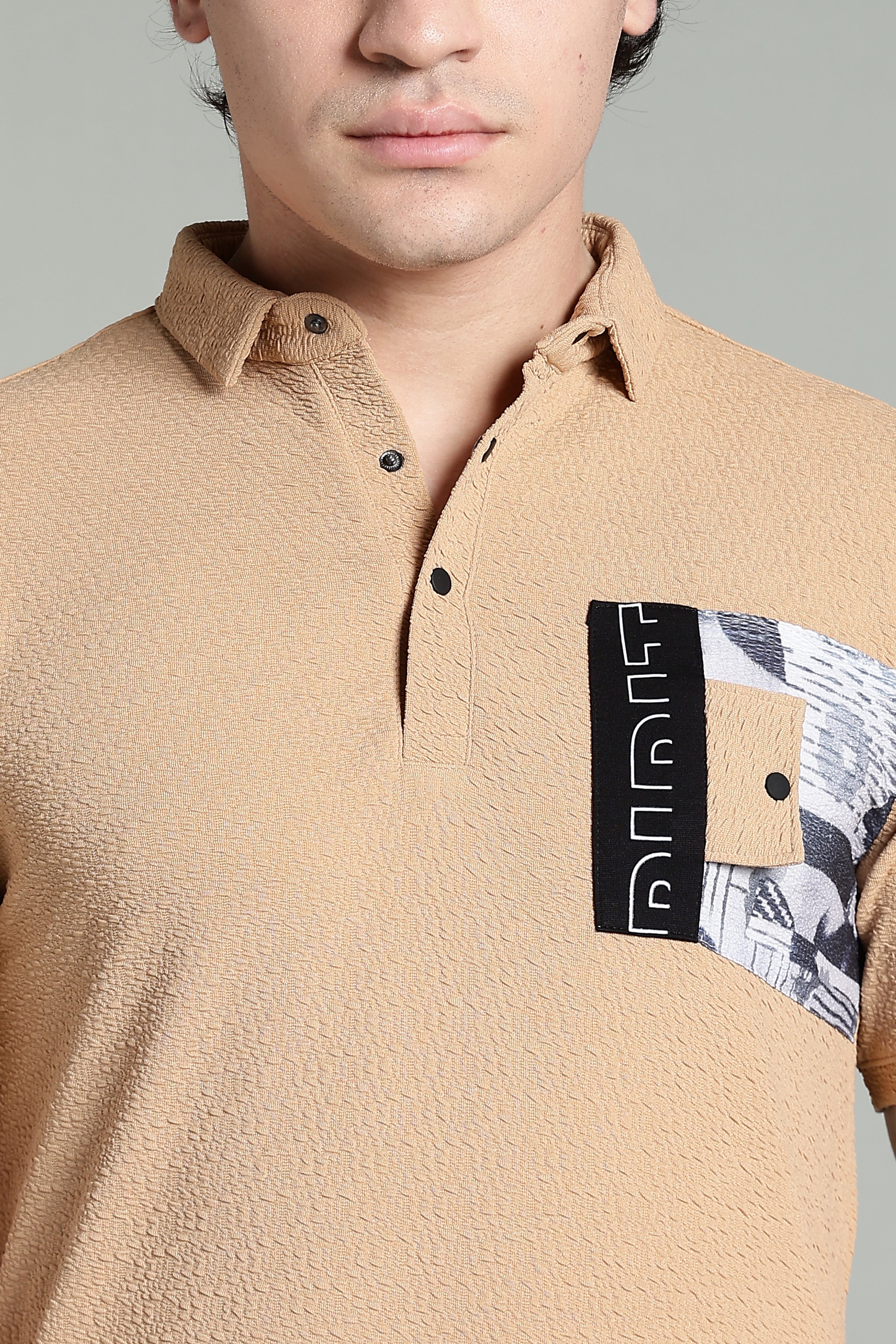Polo T-Shirt with Contrast Pocket – Camel Beige