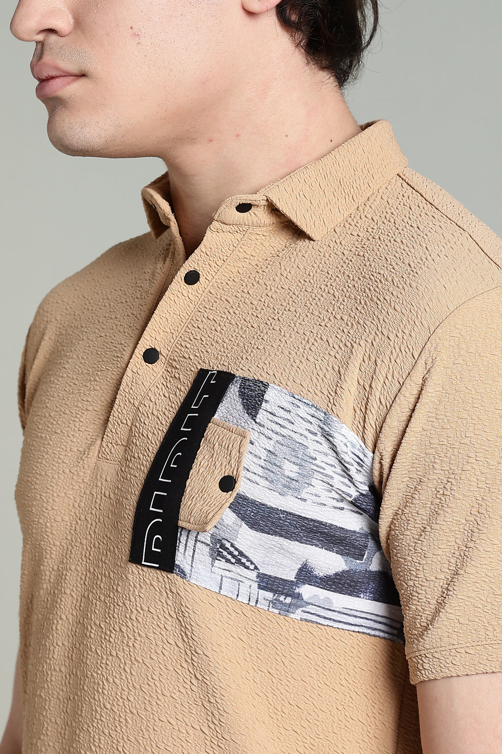 Polo T-Shirt with Contrast Pocket – Camel Beige