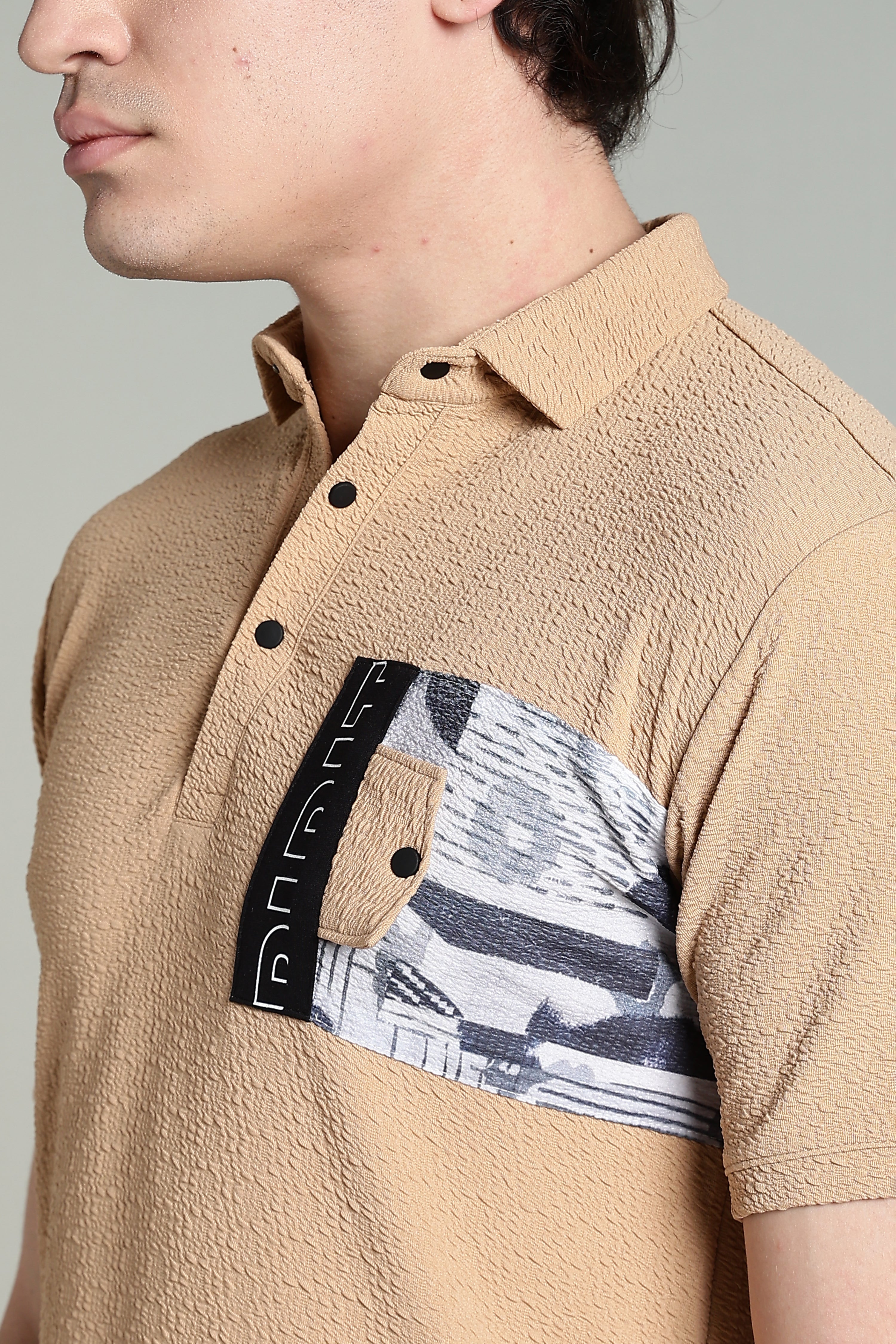 Polo T-Shirt with Contrast Pocket – Camel Beige