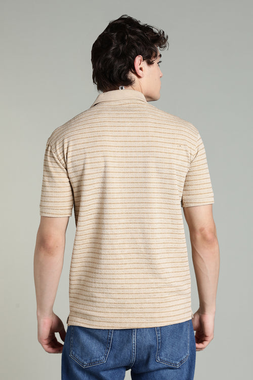 Classic Beige Striped Polo Shirt