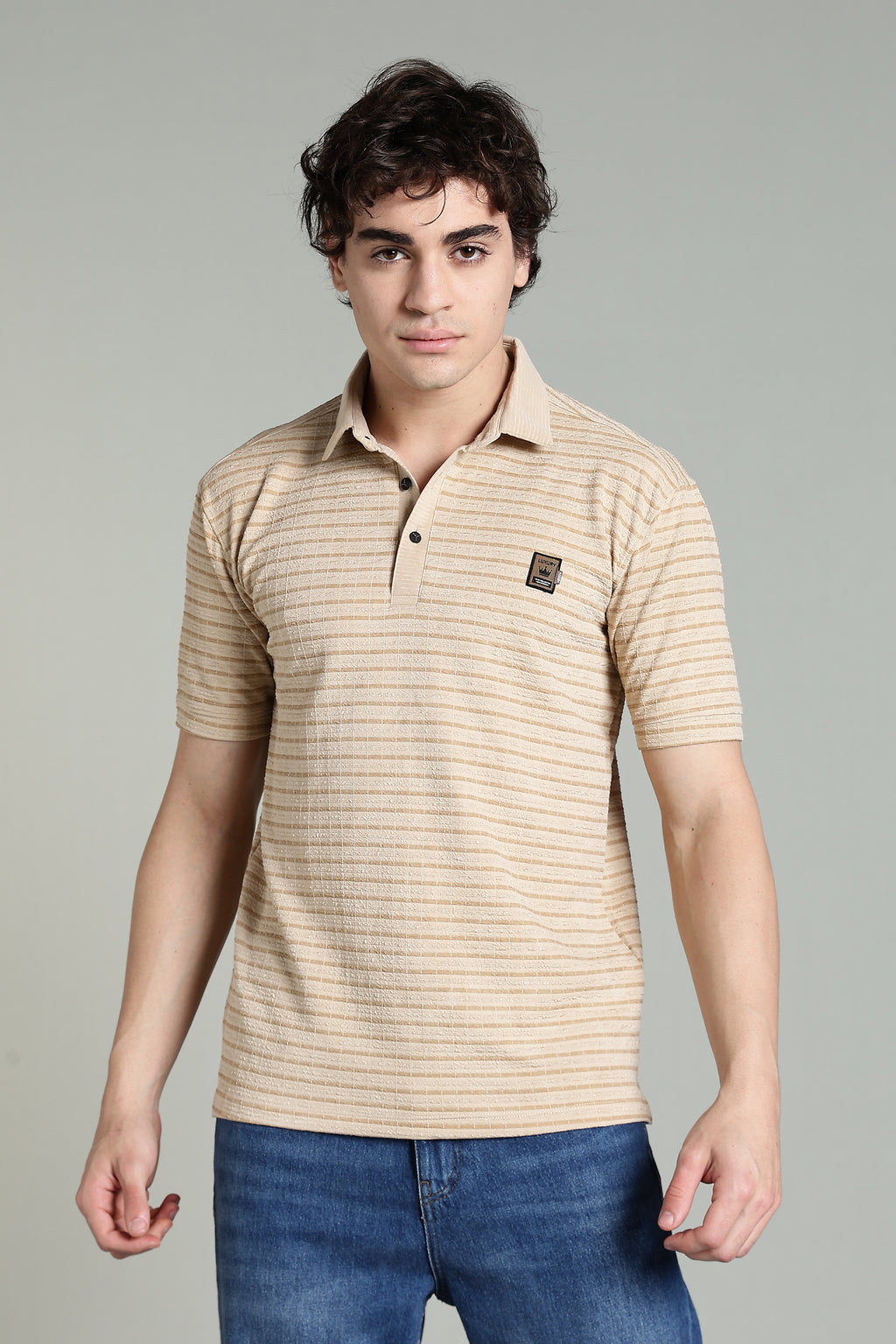 Classic Beige Striped Polo Shirt