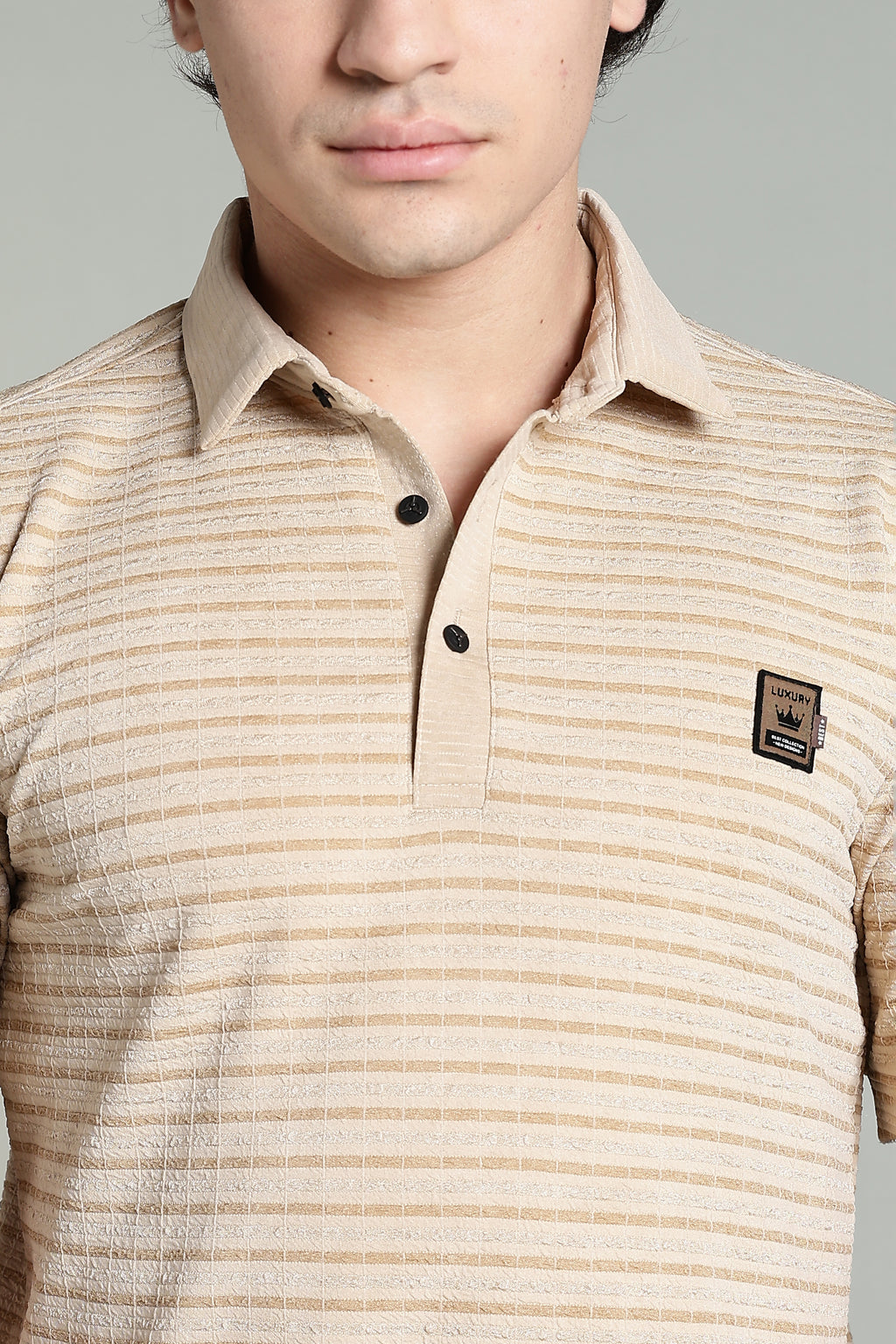 Classic Beige Striped Polo Shirt