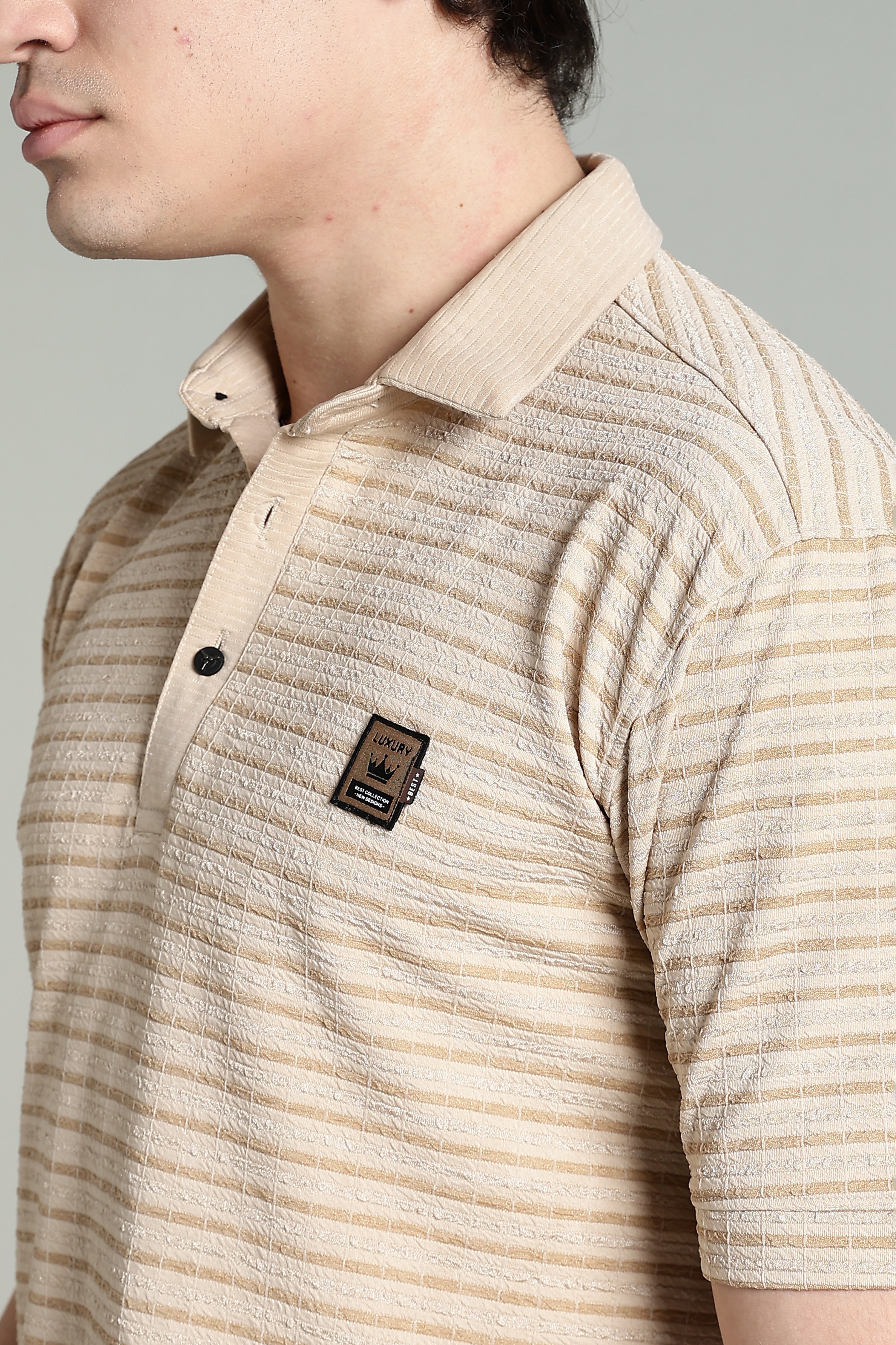 Classic Beige Striped Polo Shirt