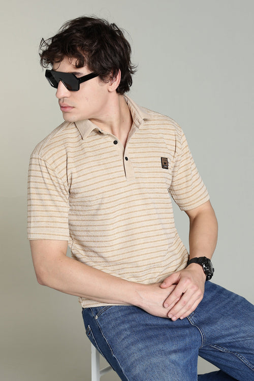 Classic Beige Striped Polo Shirt