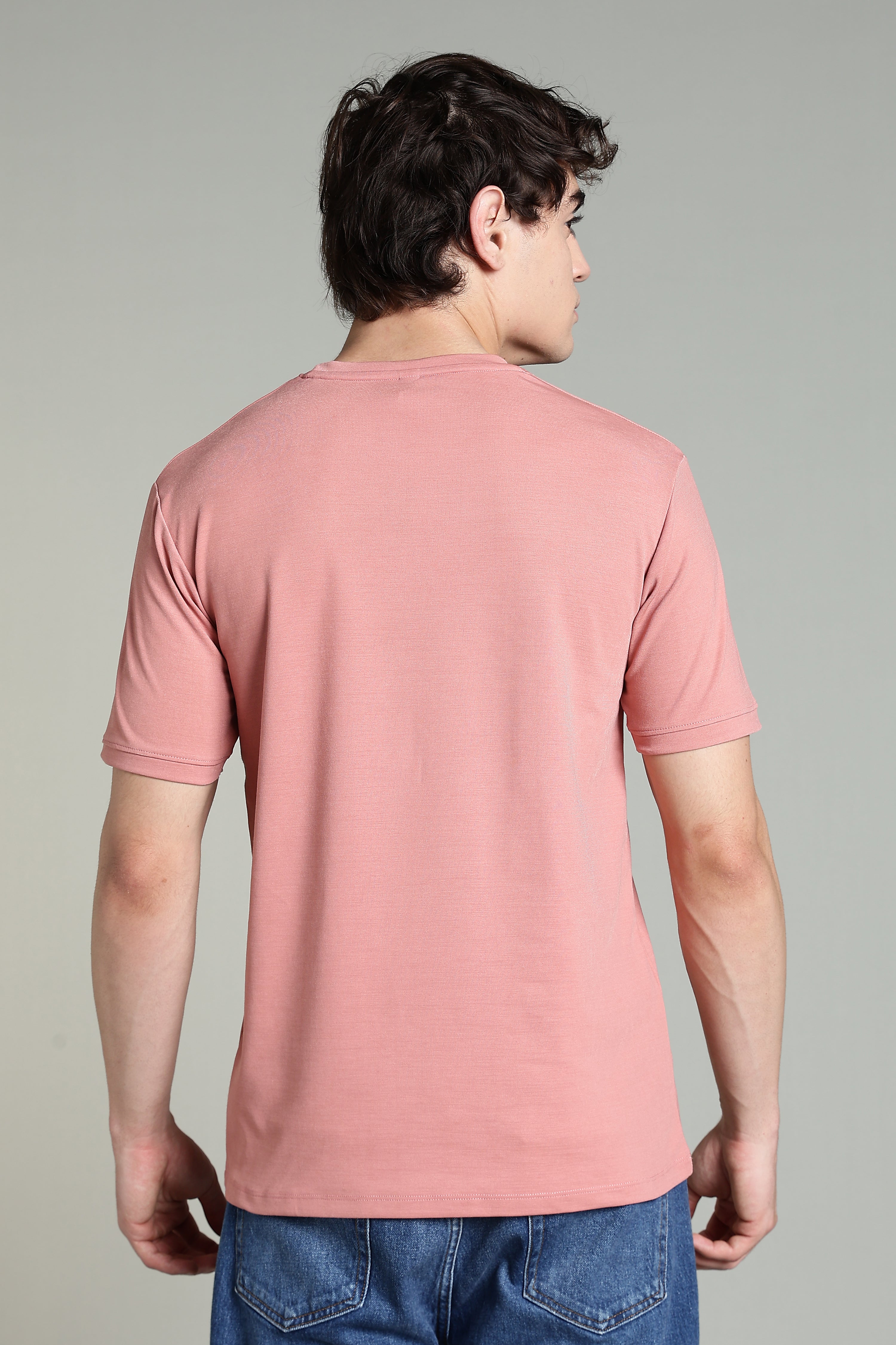 Crew-Neck T-Shirt with Printed Pocket – Dusty Pink