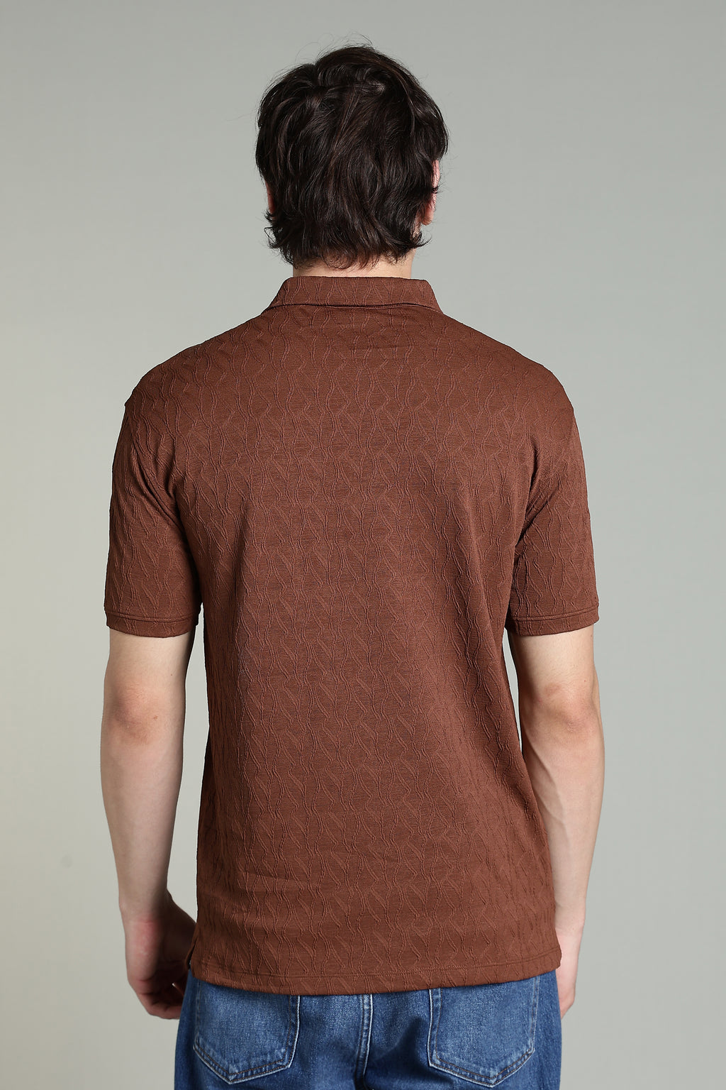 Textured Polo T-Shirt – Rust Brown