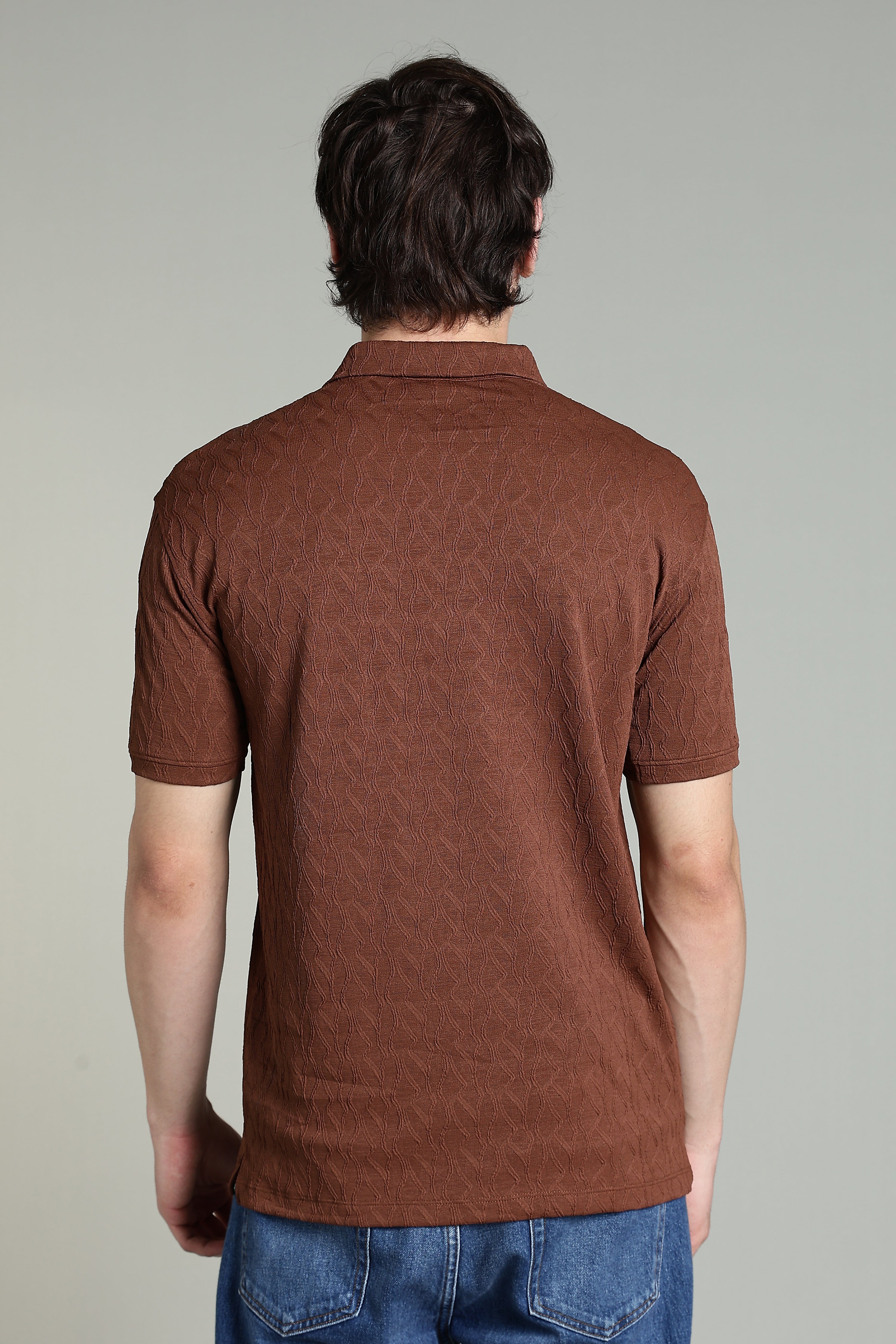 Textured Polo T-Shirt – Rust Brown