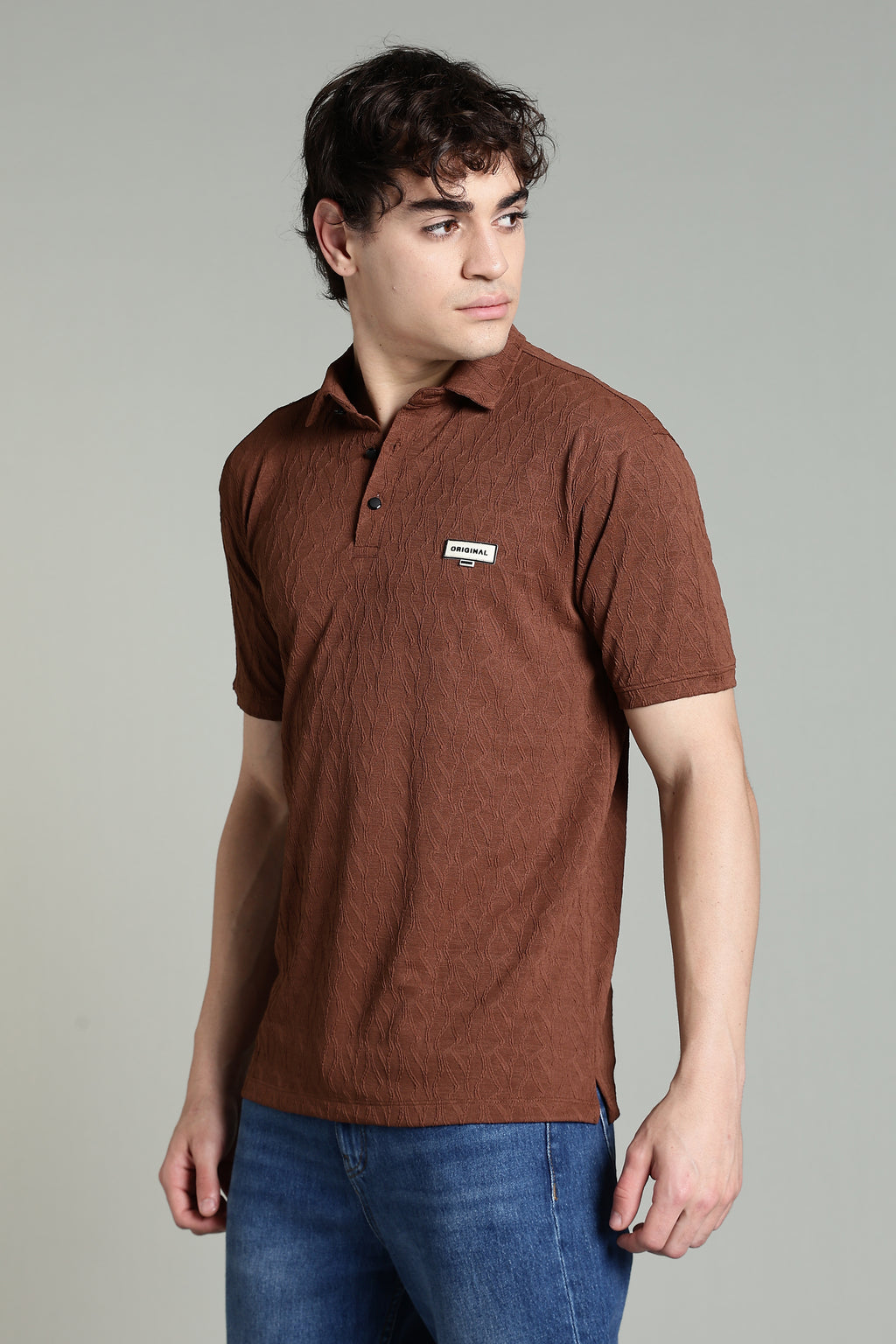 Textured Polo T-Shirt – Rust Brown