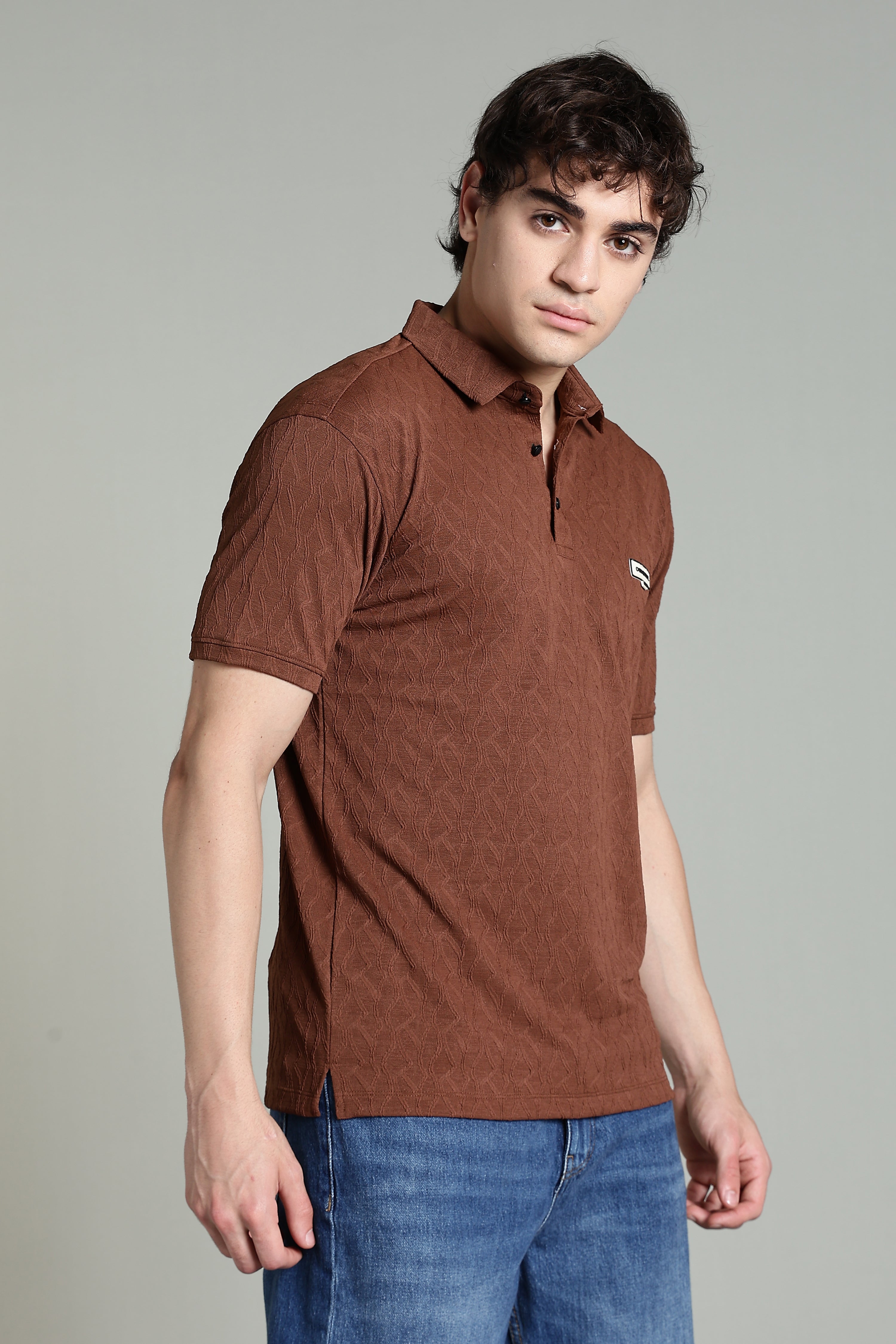 Textured Polo T-Shirt – Rust Brown