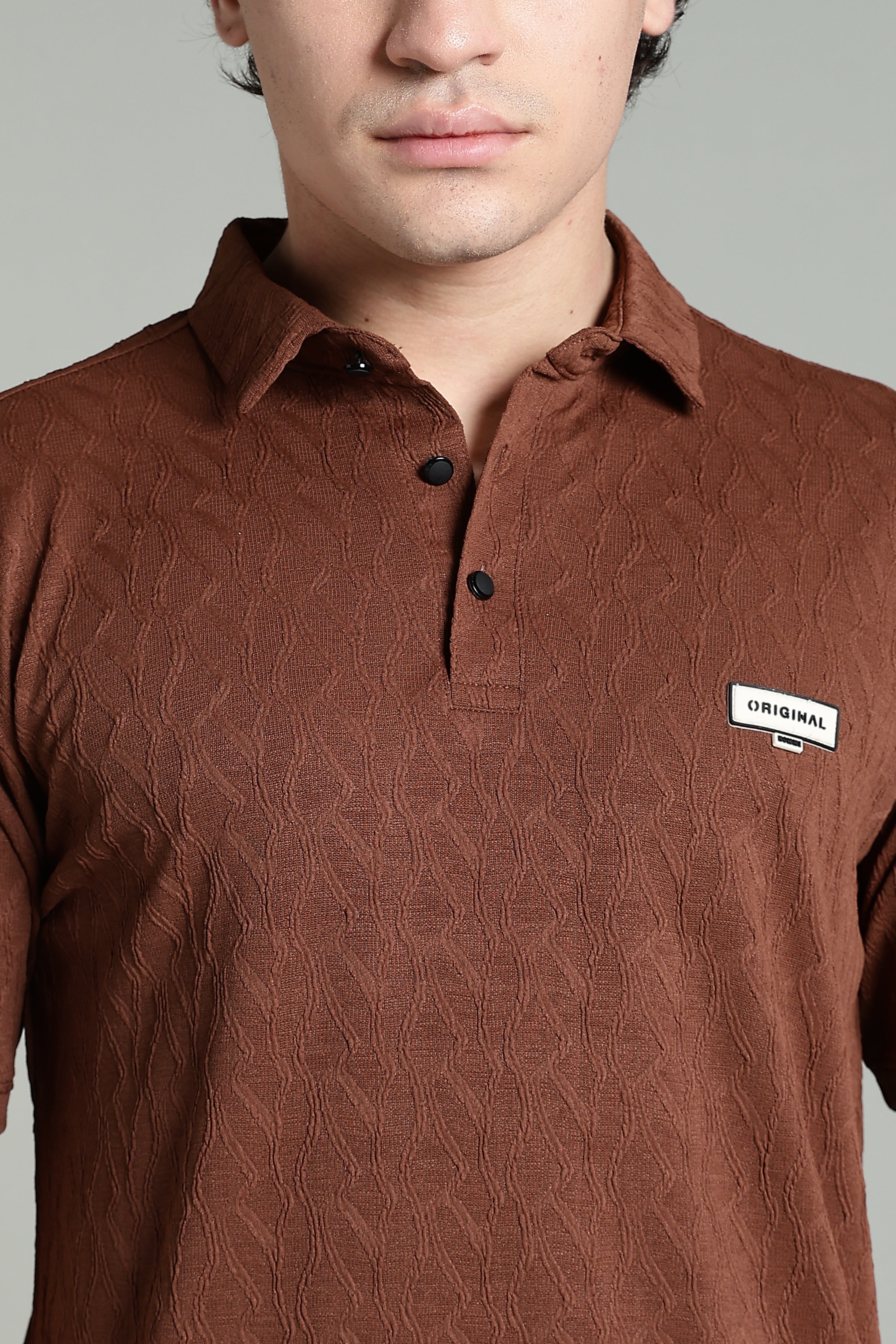 Textured Polo T-Shirt – Rust Brown