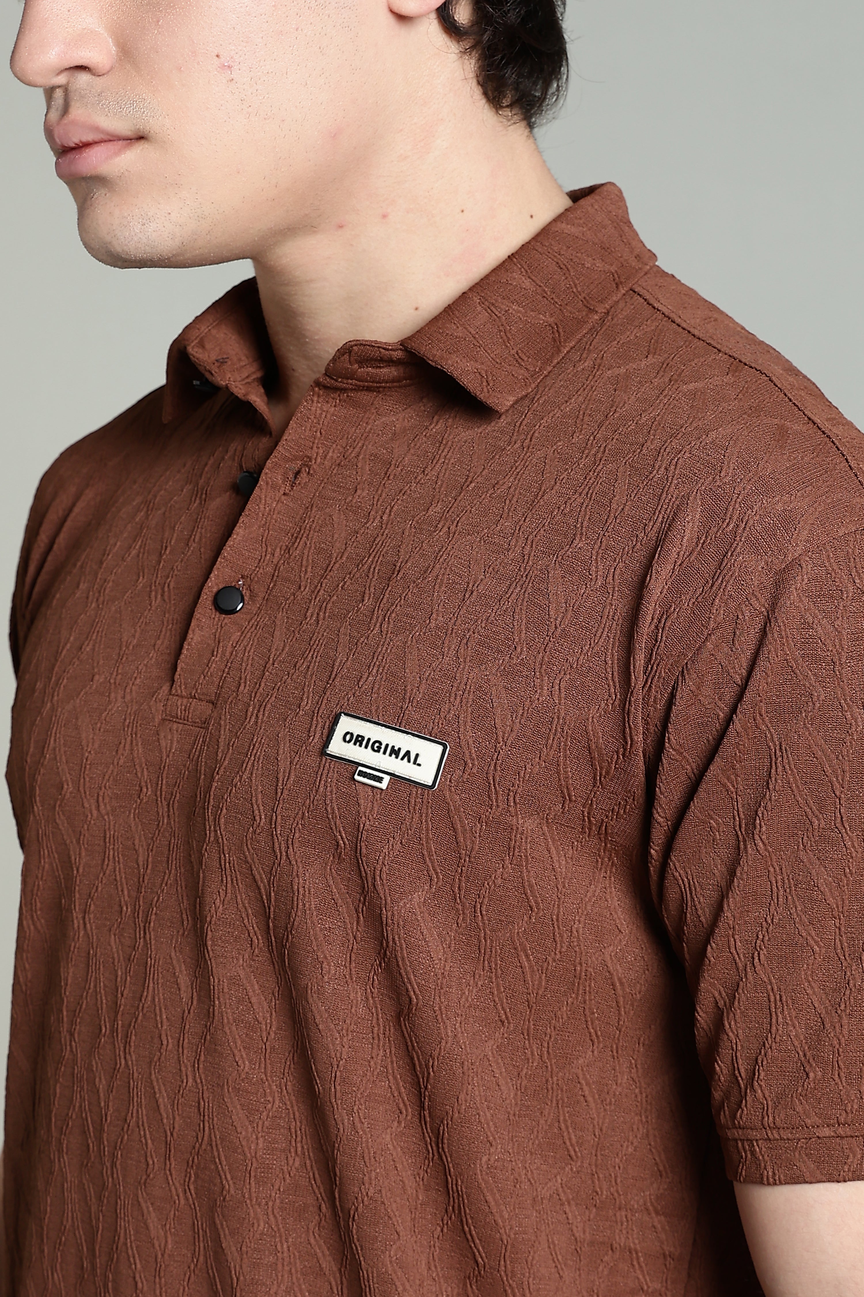 Textured Polo T-Shirt – Rust Brown