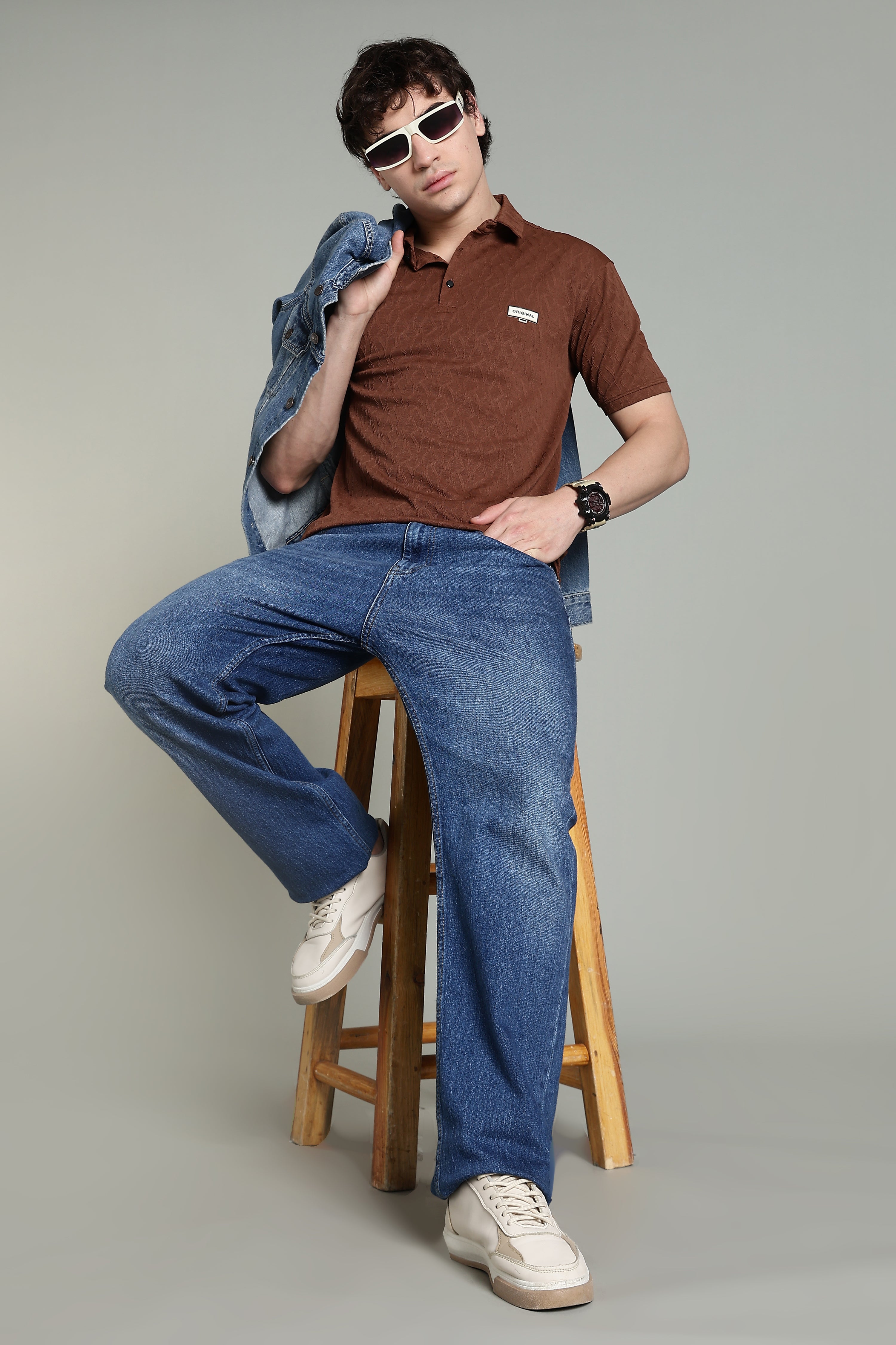 Textured Polo T-Shirt – Rust Brown