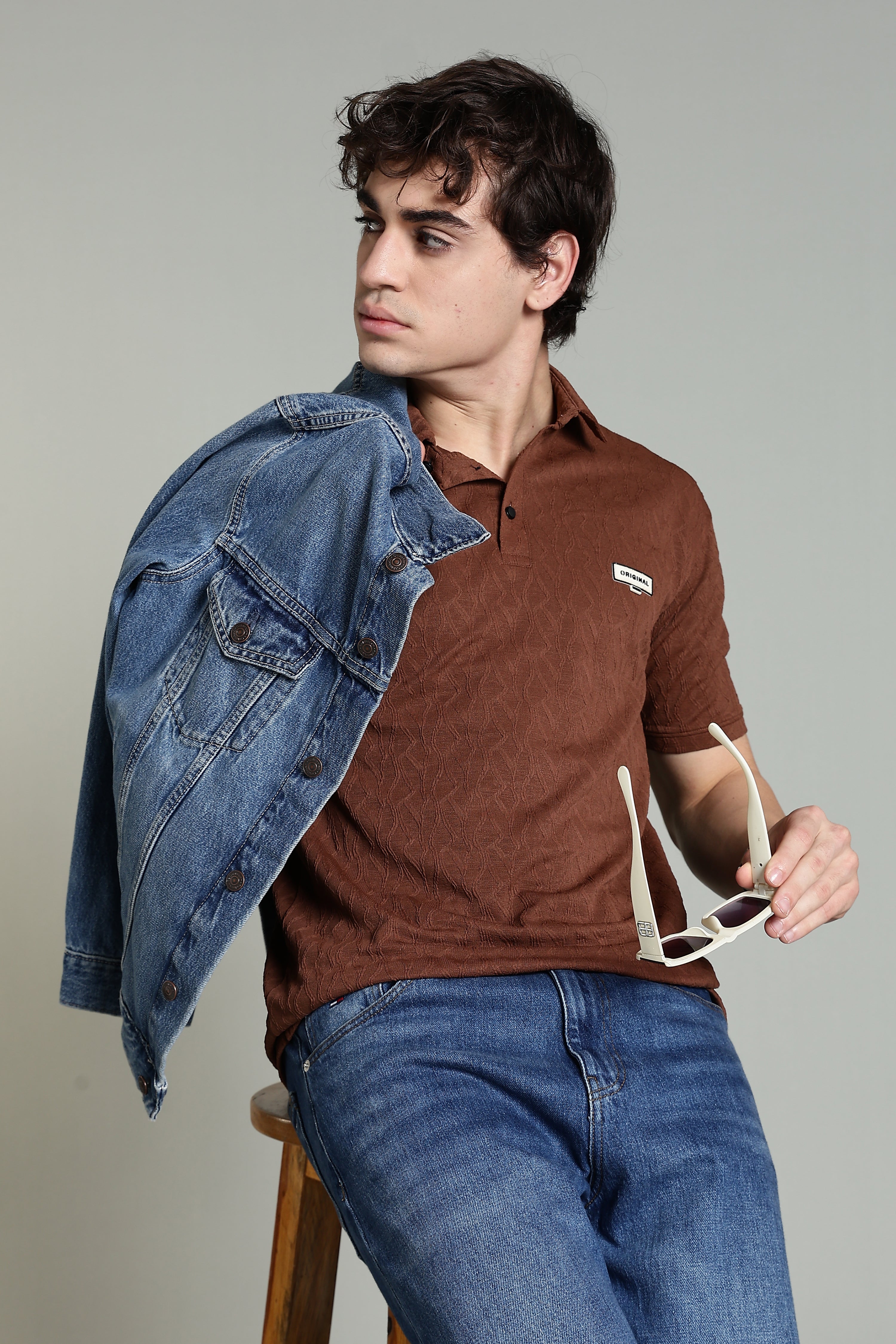 Textured Polo T-Shirt – Rust Brown