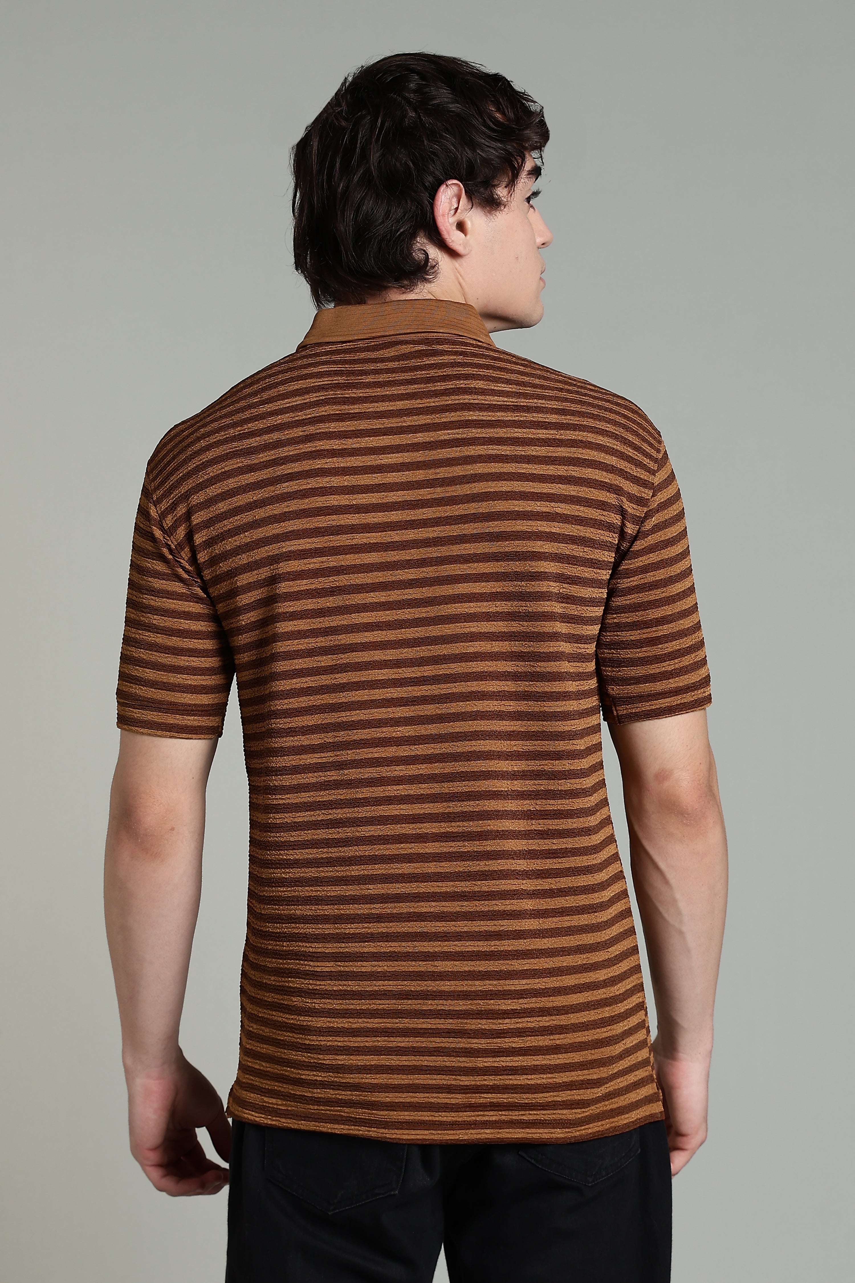 Striped Polo T-Shirt - Brown