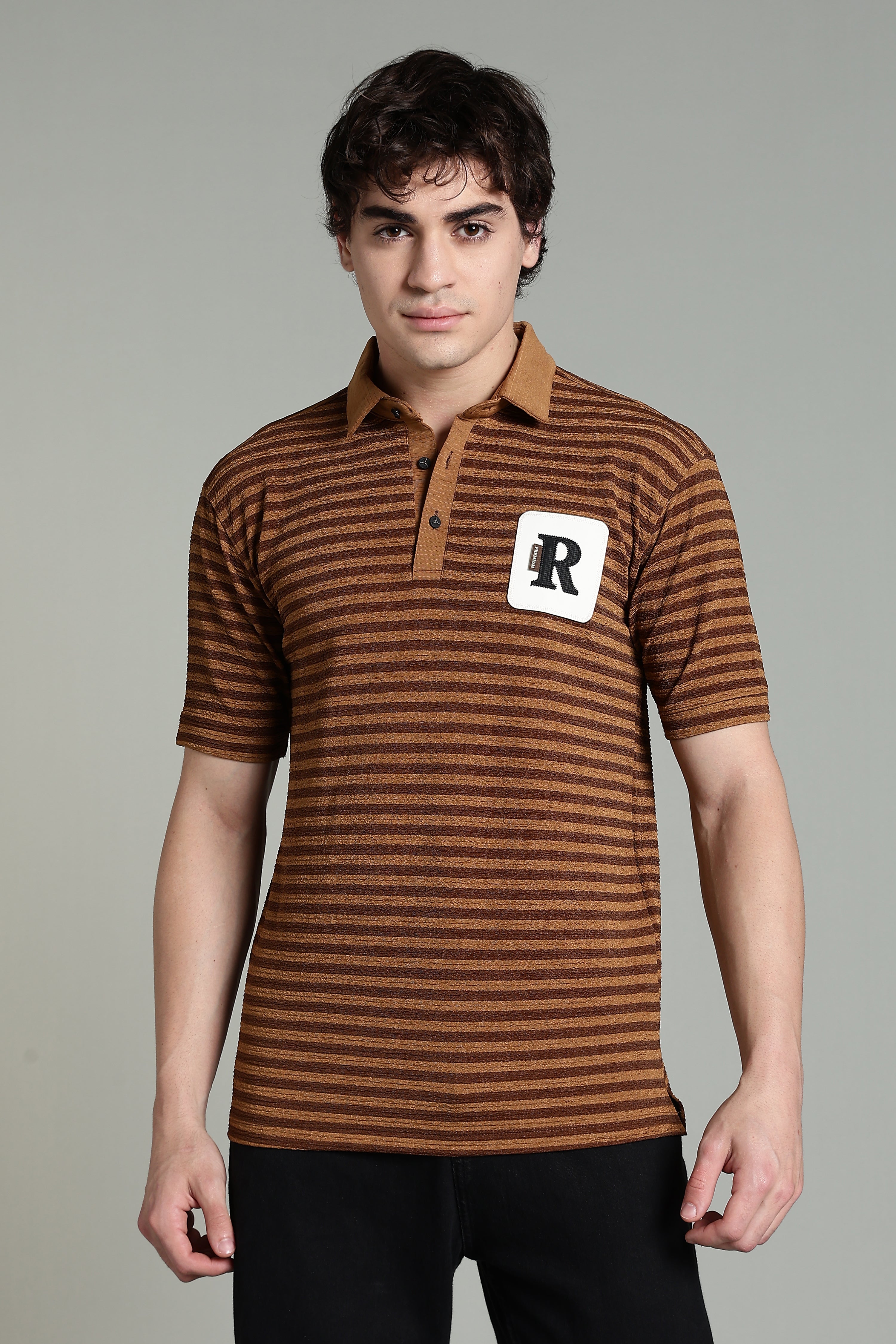 Striped Polo T-Shirt - Brown