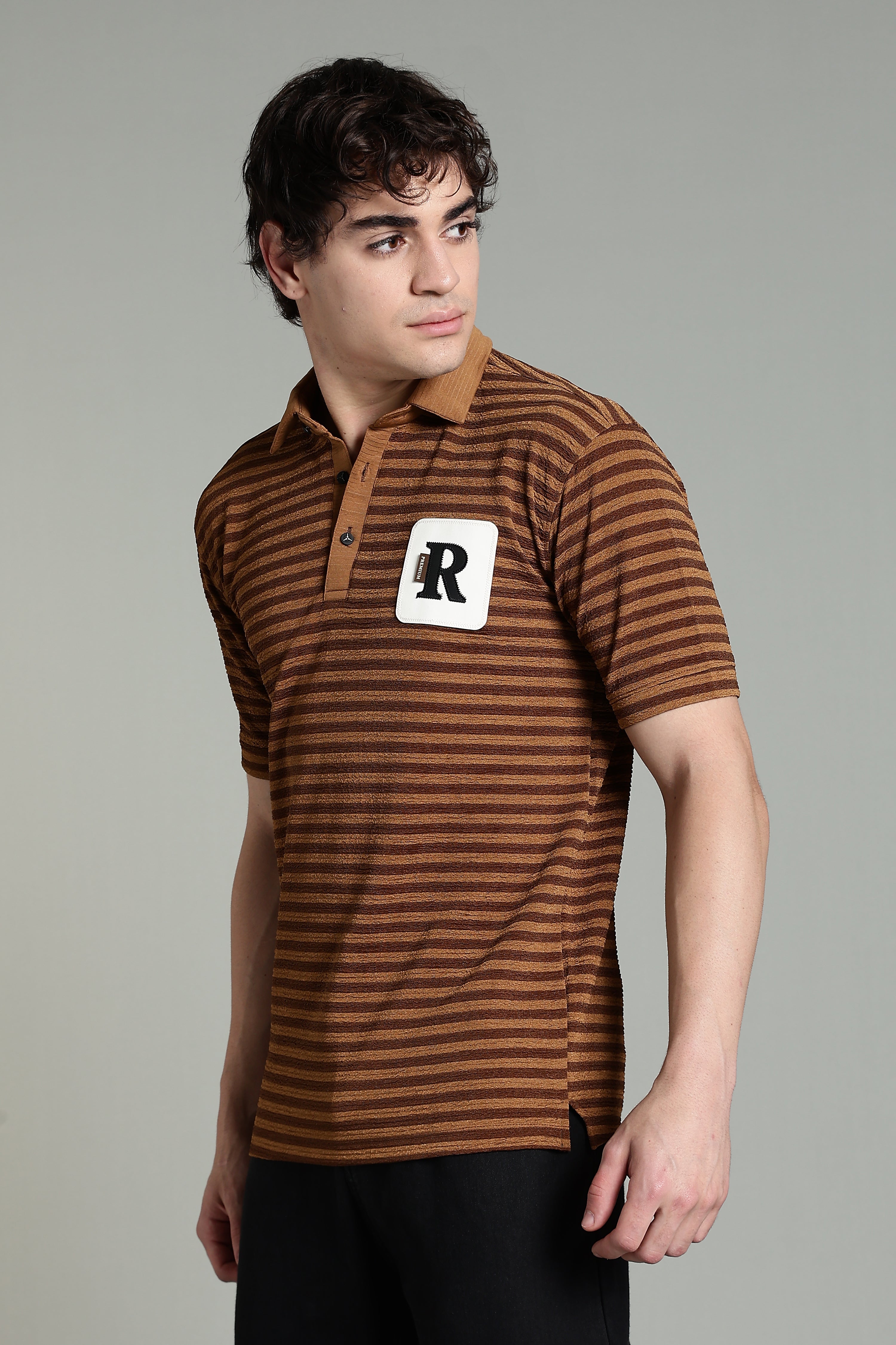Striped Polo T-Shirt - Brown