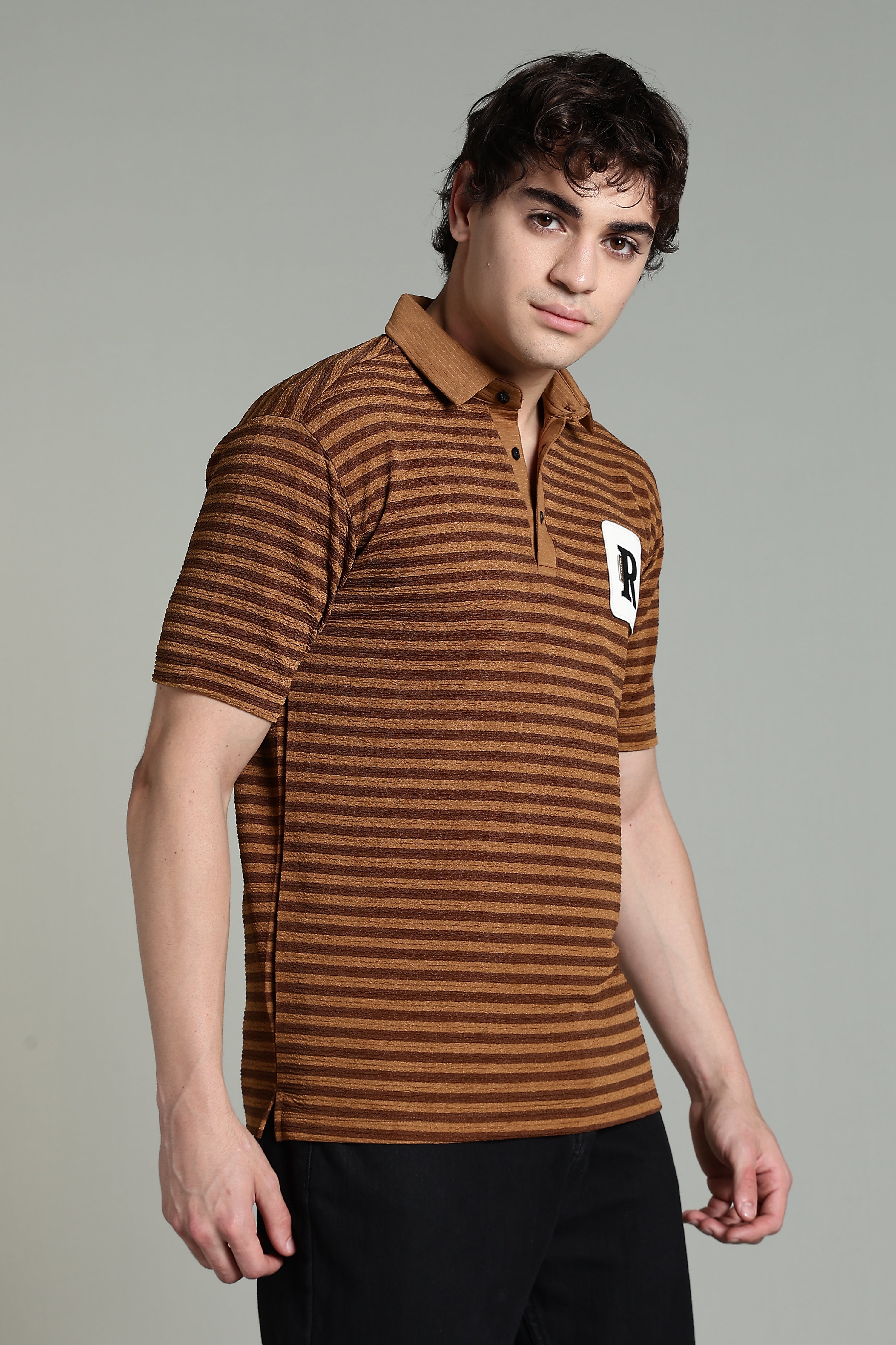 Striped Polo T-Shirt - Brown