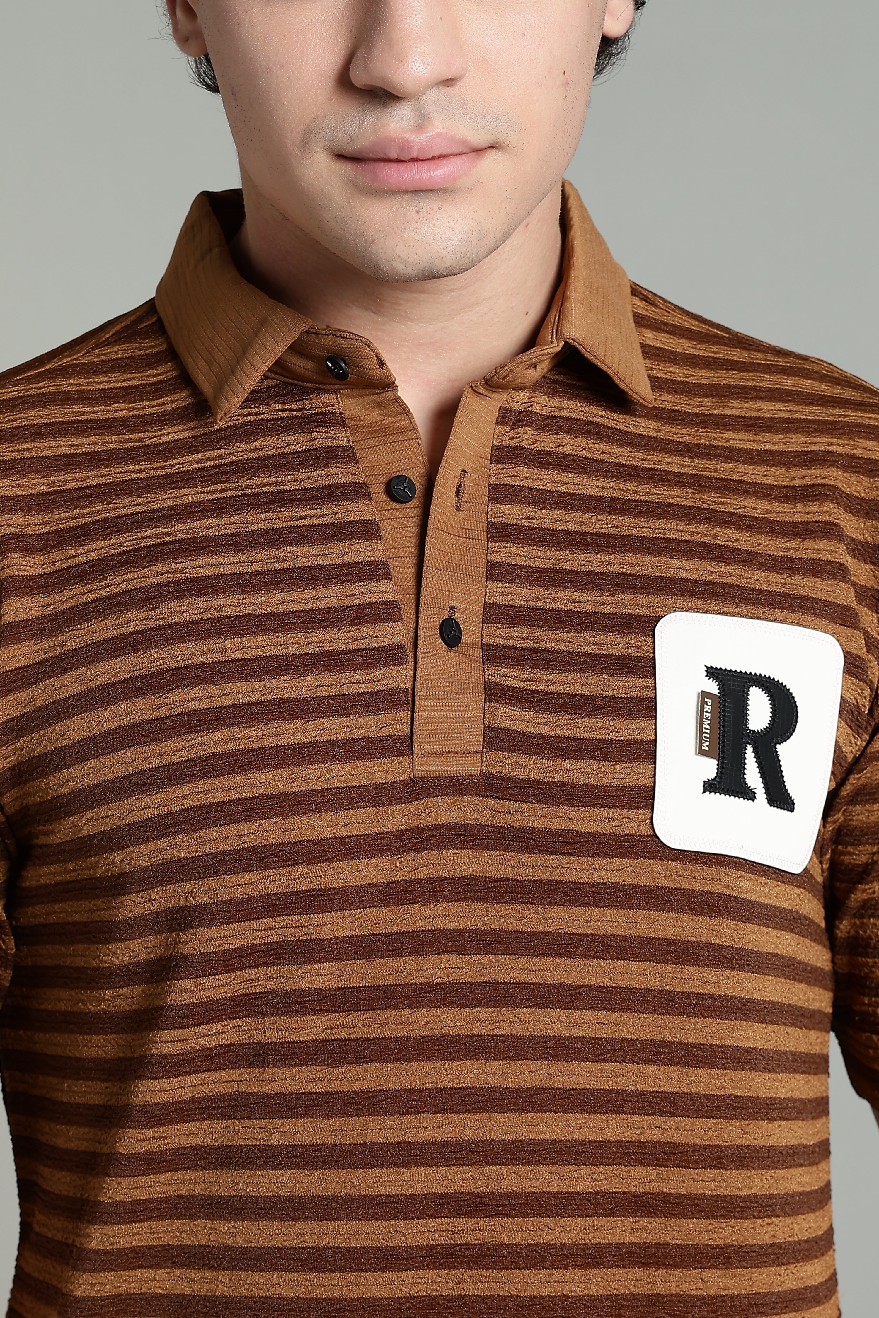 Striped Polo T-Shirt - Brown
