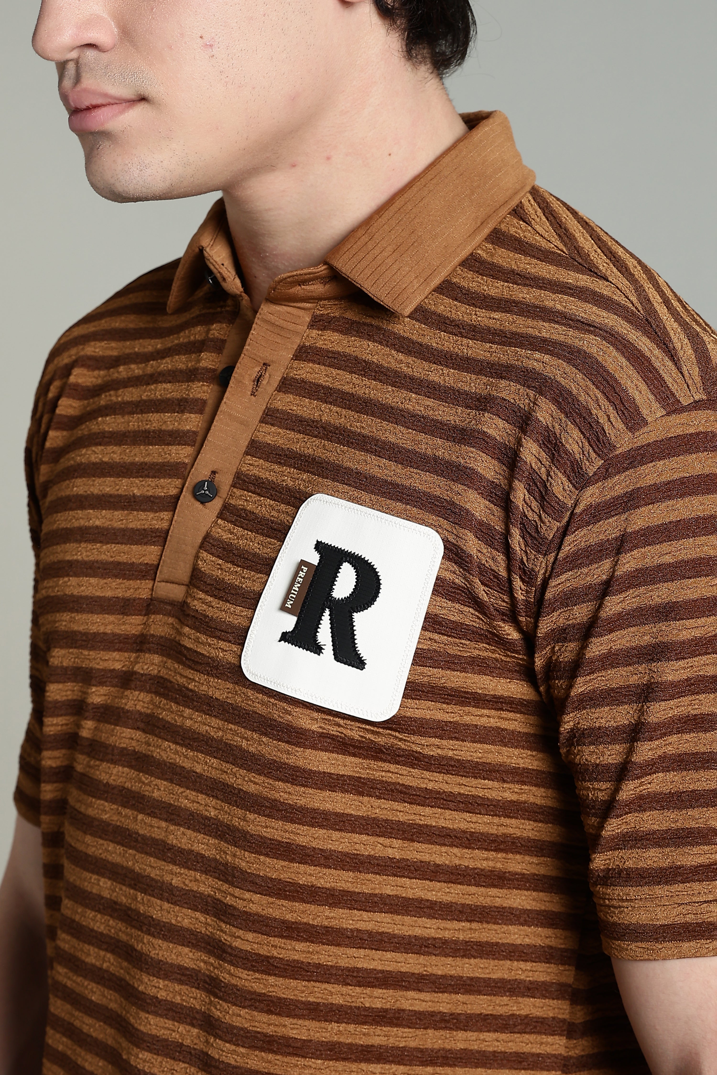 Striped Polo T-Shirt - Brown