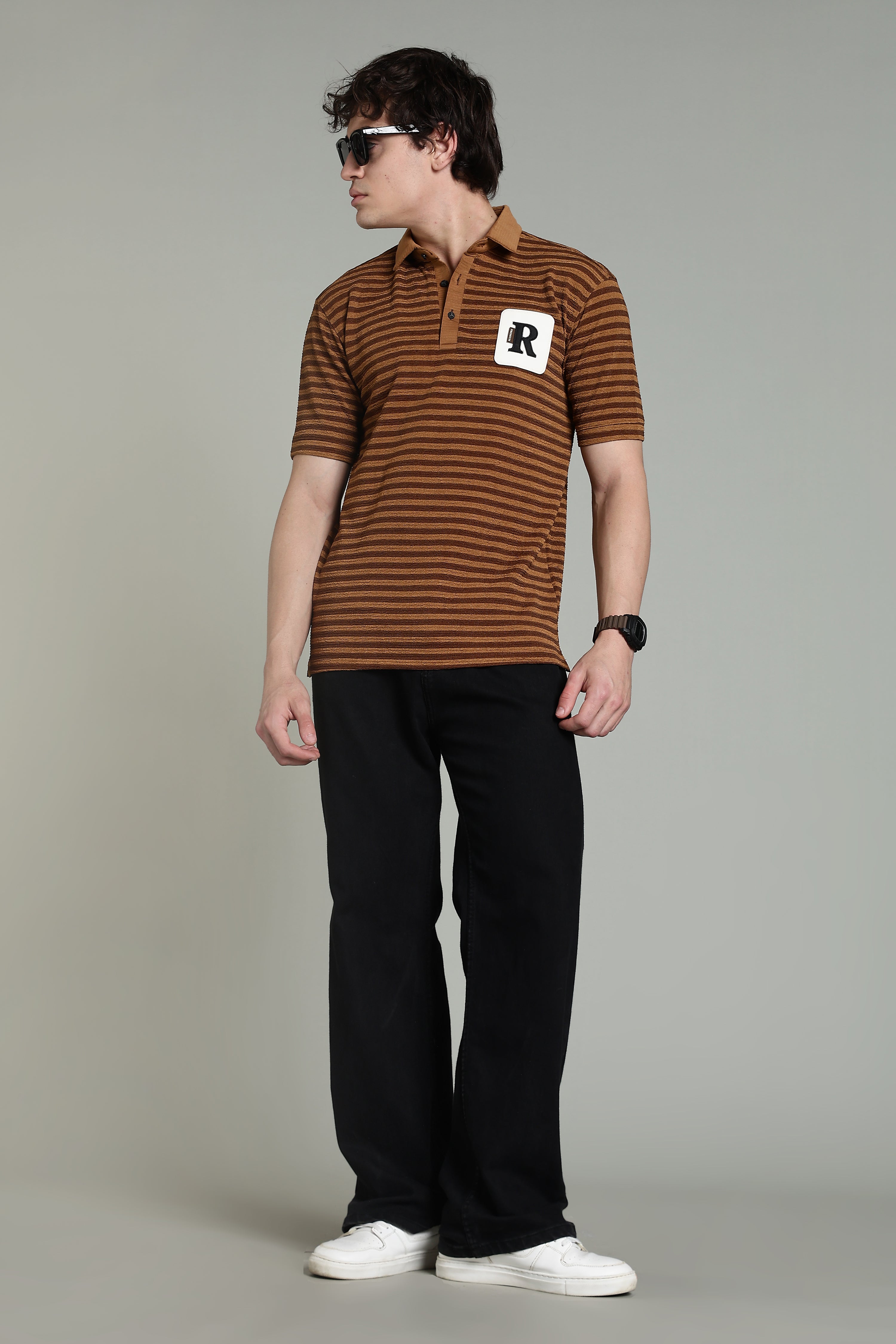 Striped Polo T-Shirt - Brown