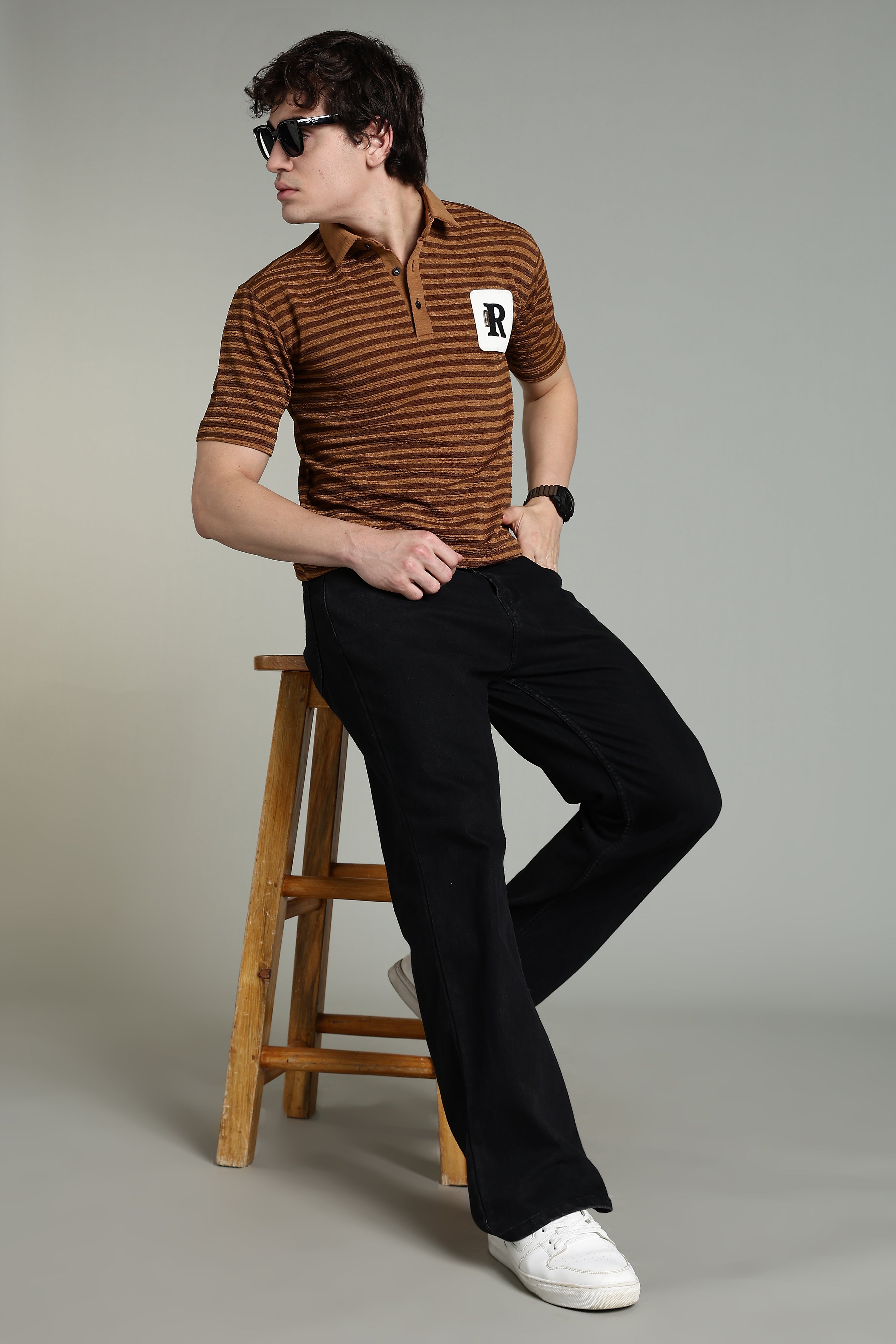 Striped Polo T-Shirt - Brown