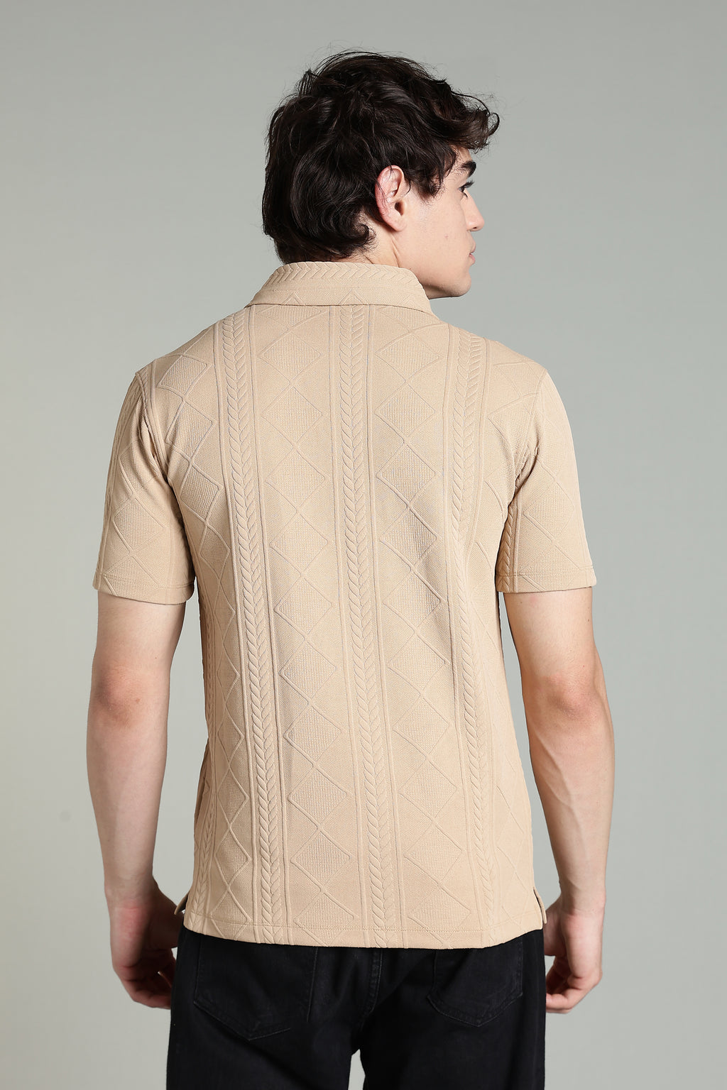 Textured Knit Polo T-Shirt with Contrast Pocket
